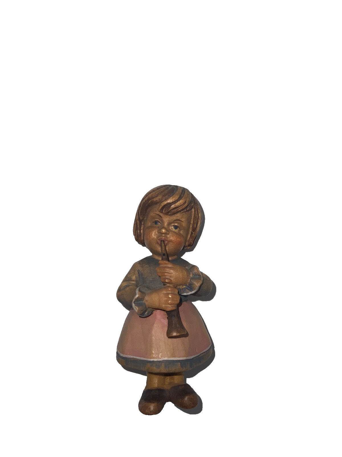 Vintage ANRI Young Girl With Flute Wood Figure Vintage ANRI Young Girl With Flute Wood Figure