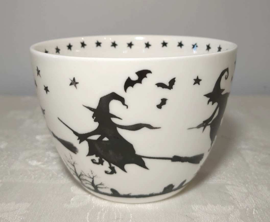 RARE PORTABELLO BY INSPIRE FLYING WITCH GRAVEYARD BONE CHINA COFFEE MUG