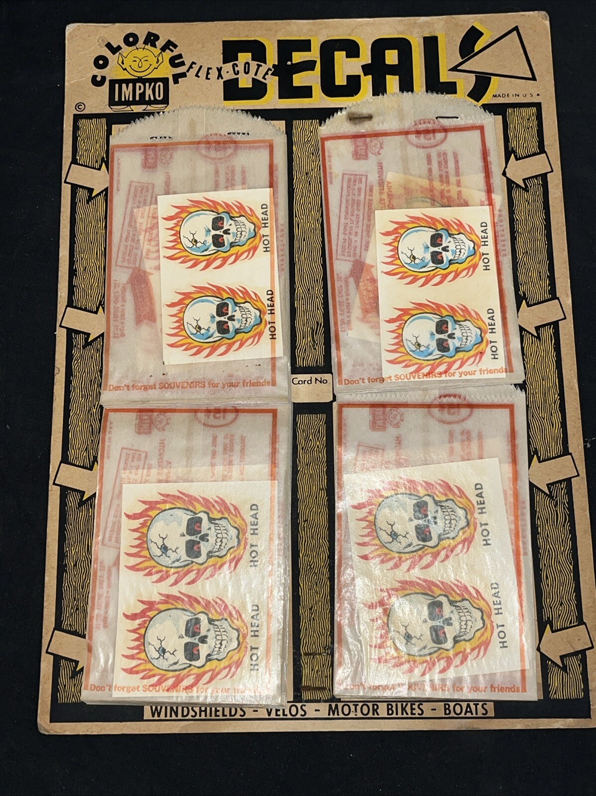 NOS Vintage Impko Flaming Skulls Decals Store Counter Display - Dave Ohrt Estate NOS Vintage Impko Flaming Skulls Decals Store Counter Display - Dave Ohrt Estate