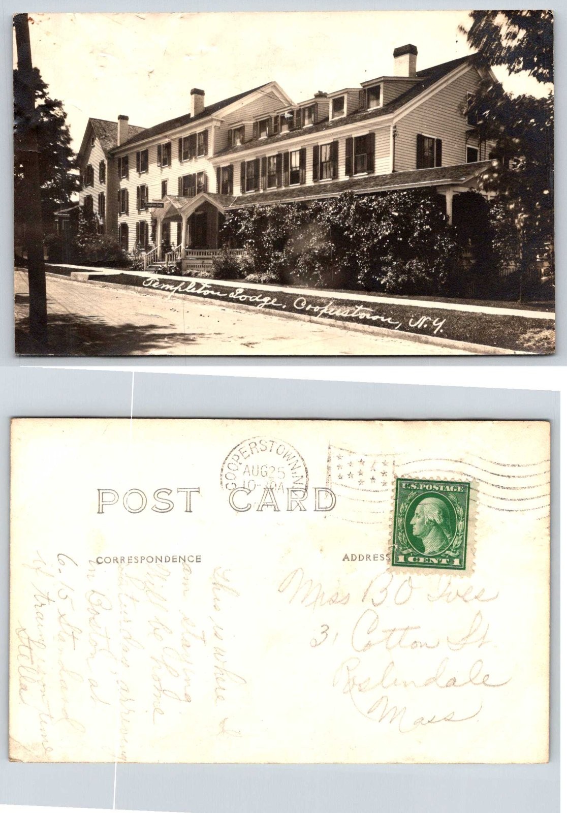 Templeton Lodge Cooperstown New York Building Tree Lined RPPC Postcard AZ170 Templeton Lodge Cooperstown New York Building Tree Lined RPPC Postcard AZ170