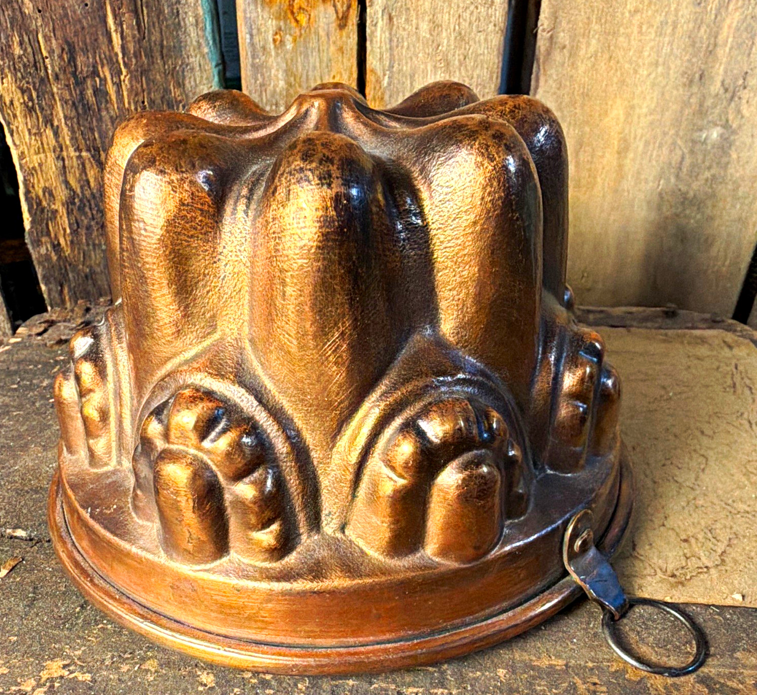 Vintage French Copper Cake Pudding Jello Mold Fluted Crown Design Vintage French Copper Cake Pudding Jello Mold Fluted Crown Design