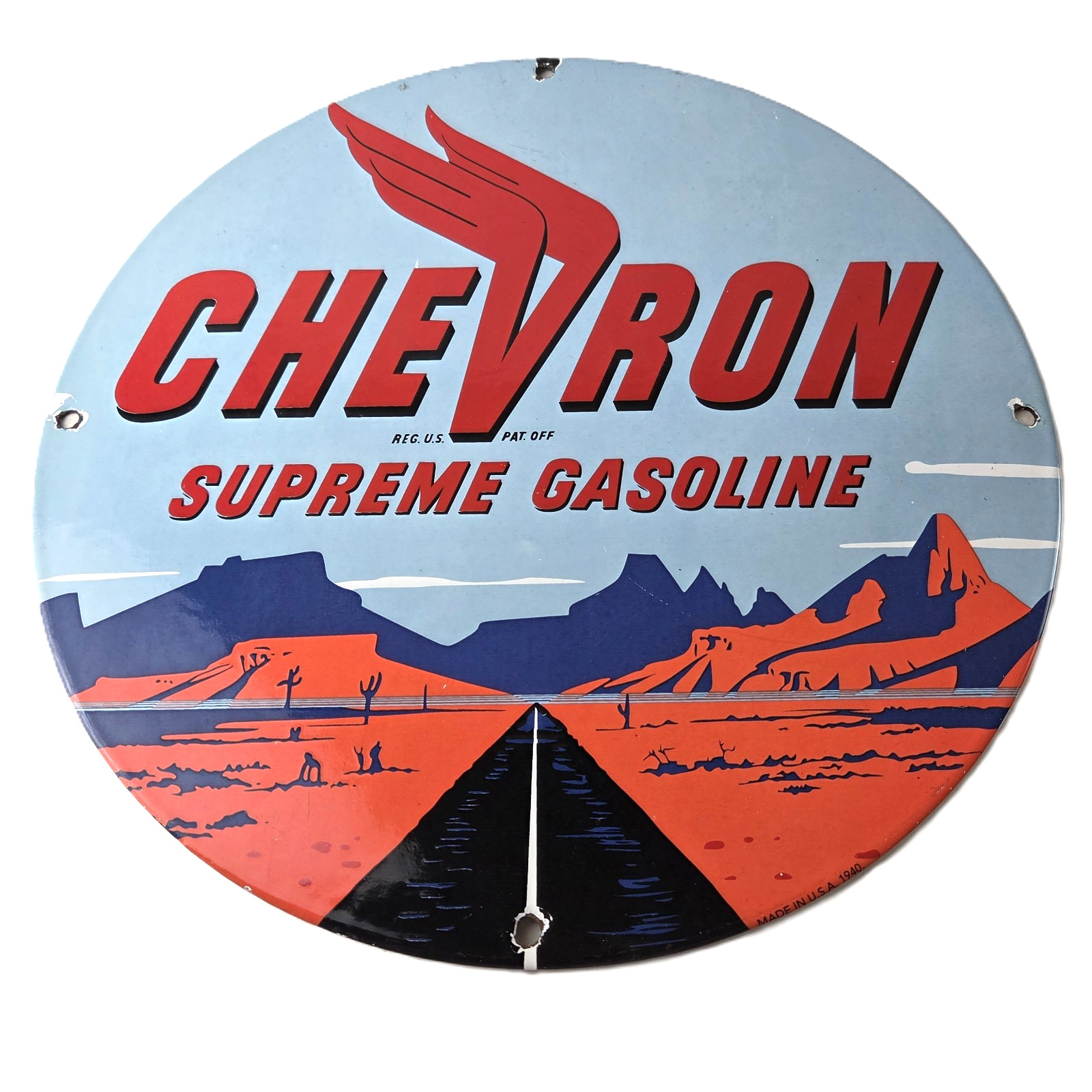 Vintage Chevron Gasoline Sign - Supreme Gas Pump Service Porcelain Sign Vintage Chevron Gasoline Sign - Supreme Gas Pump Service Porcelain Sign