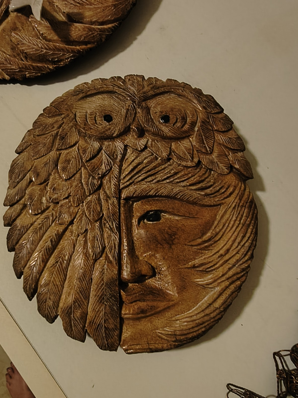 Alaskan Artist Jim S. Bell Carving Owl  & Eskimo Signed JSB.  Fossilized whale 