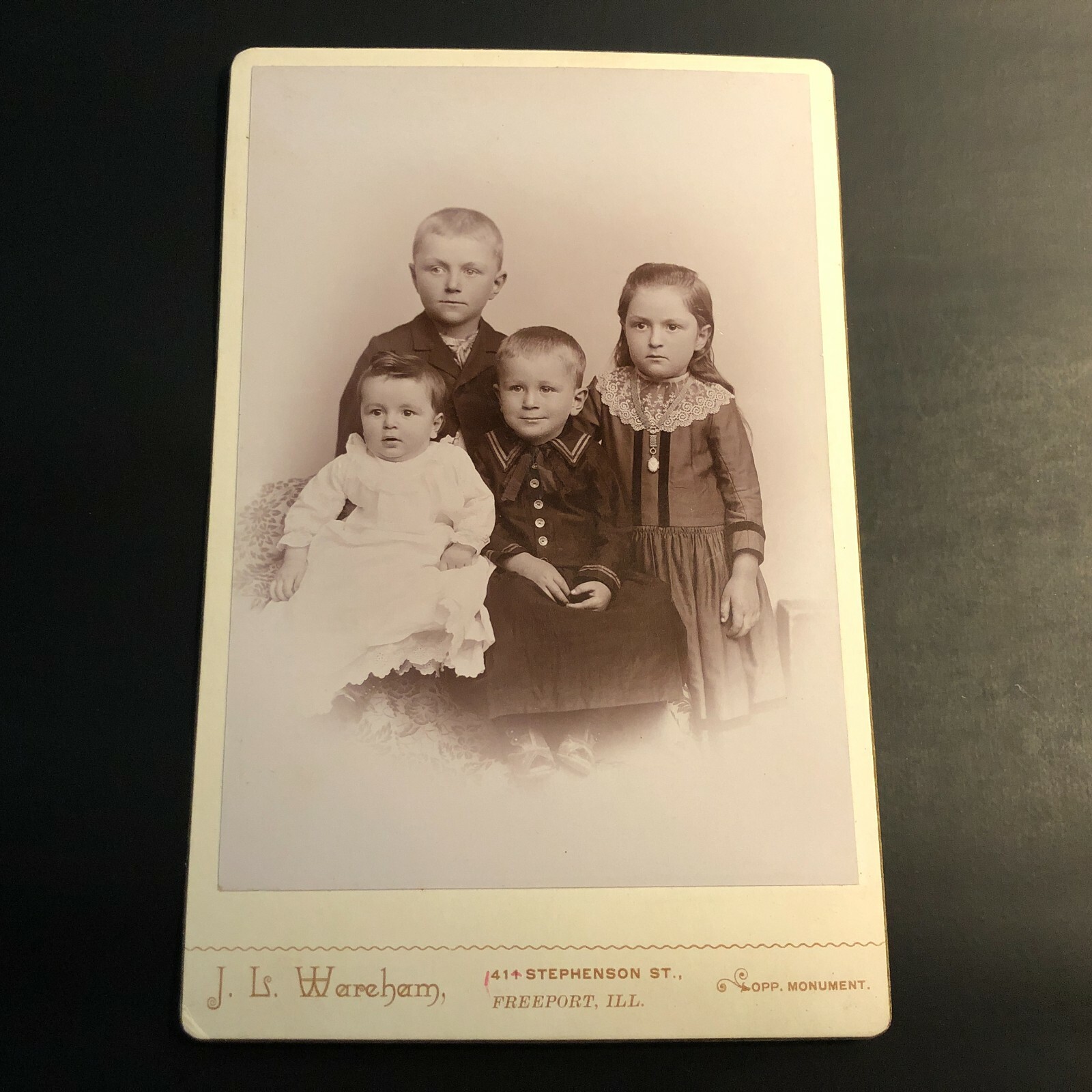 Antique Cabinet Card Photograph Dan Garber Children Family Freeport, IL Name
