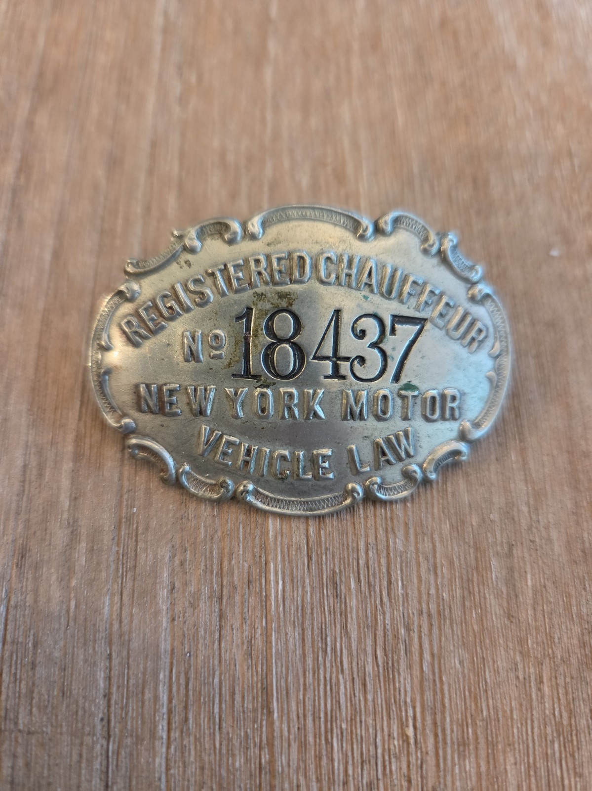 Rare Antique Early 1900's New York Licensed Chauffeur Badge - #18437 Rare Antique Early 1900's New York Licensed Chauffeur Badge - #18437