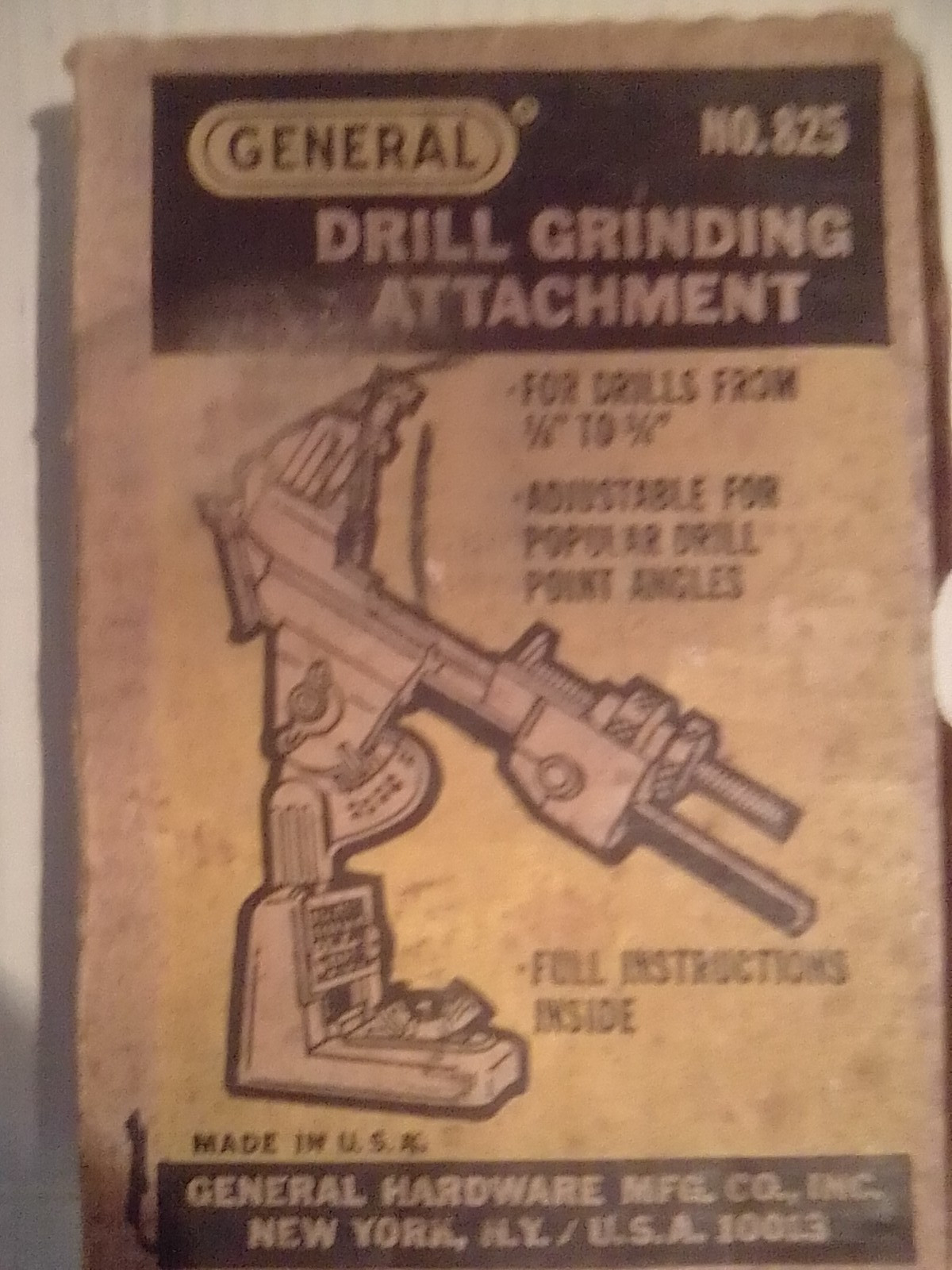 Vintage General Hardware No 825 Drill Grinding Attachment Sharpener Tool Box Vintage General Hardware No 825 Drill Grinding Attachment Sharpener Tool Box
