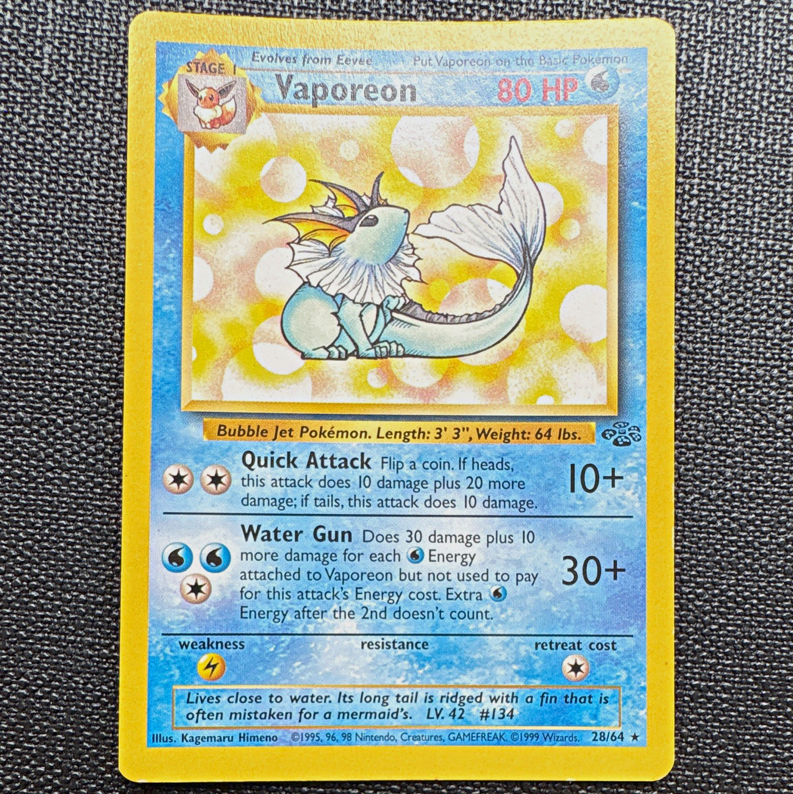 Pokemon TCG Vaporeon Jungle Set 28/64 1999 Wizards English LP Pokemon TCG Vaporeon Jungle Set 28/64 1999 Wizards English LP