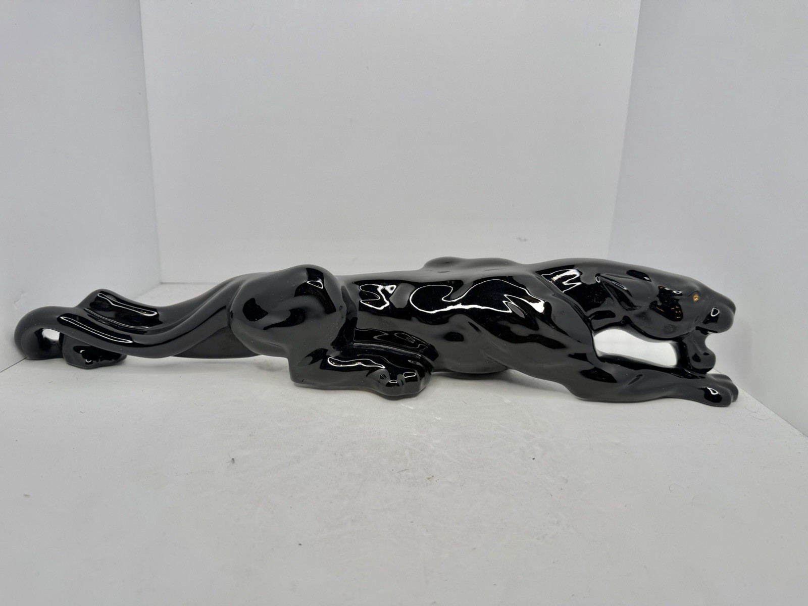 Vintage MCM 1950s MCM Stalking Black Panther Figurine 19.25” Gold Jewel Eyes Vintage MCM 1950s MCM Stalking Black Panther Figurine 19.25” Gold Jewel Eyes
