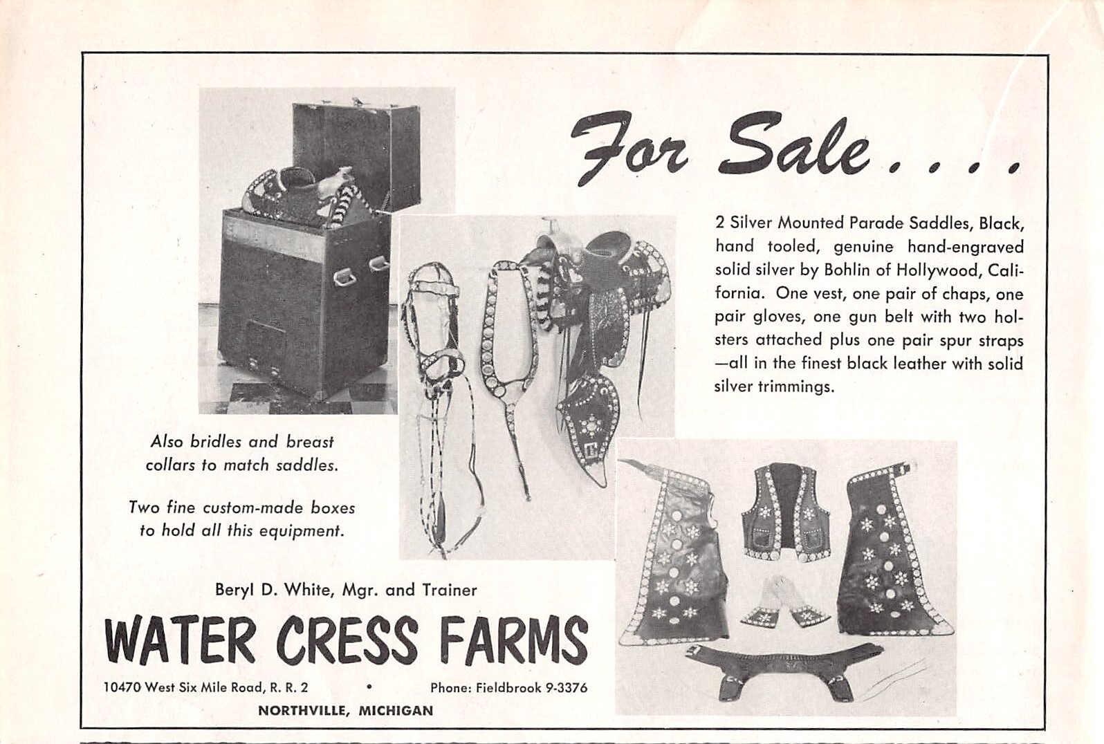 Beryl D White Mgr Trainer Water Cress Farms Northville Michigan Vtg Mag Print Ad