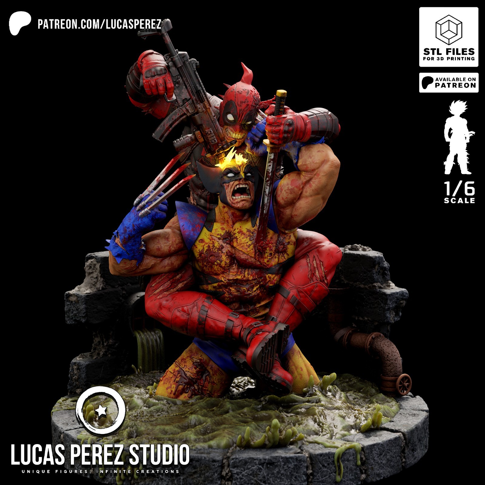 1:6 Deadpool vs Wolverine Marvel Fan Art UNPAINTED Resin Diorama Garage Kit 1:6 Deadpool vs Wolverine Marvel Fan Art UNPAINTED Resin Diorama Garage Kit