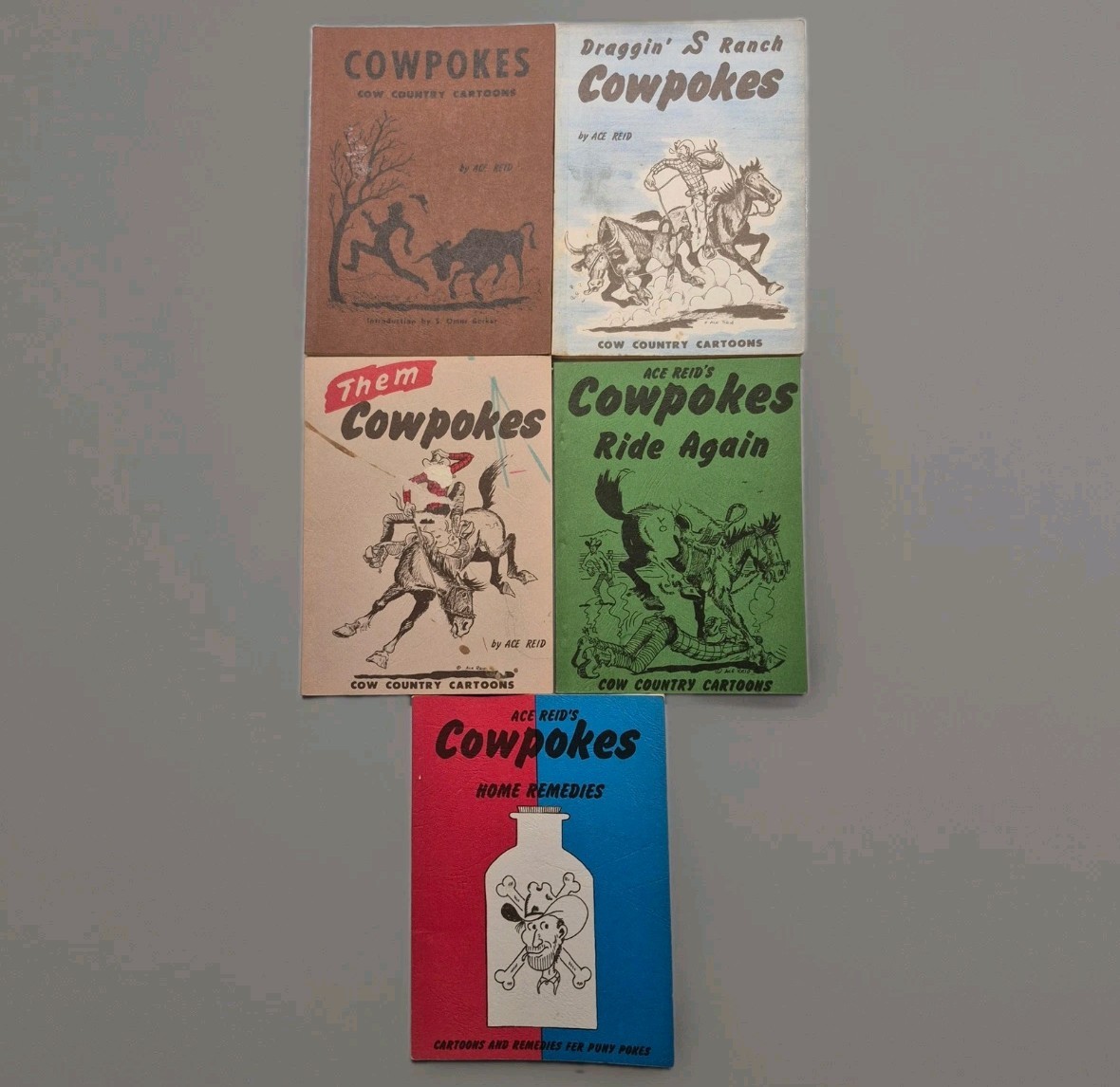 Lot of 5 Ace Reid Cowpokes Vintage Cartoon Books Western Humor Texas Americana Lot of 5 Ace Reid Cowpokes Vintage Cartoon Books Western Humor Texas Americana