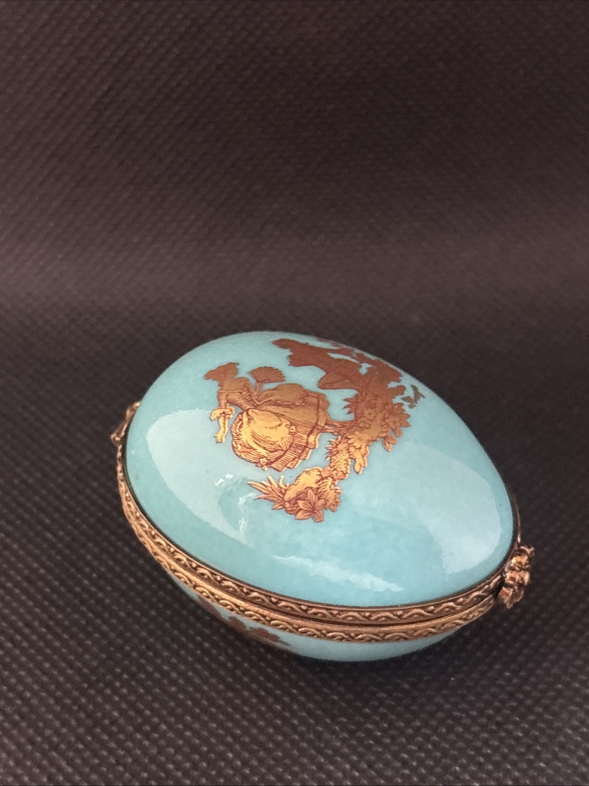 Limoges Egg Periwinkle Elegant Trinket Box