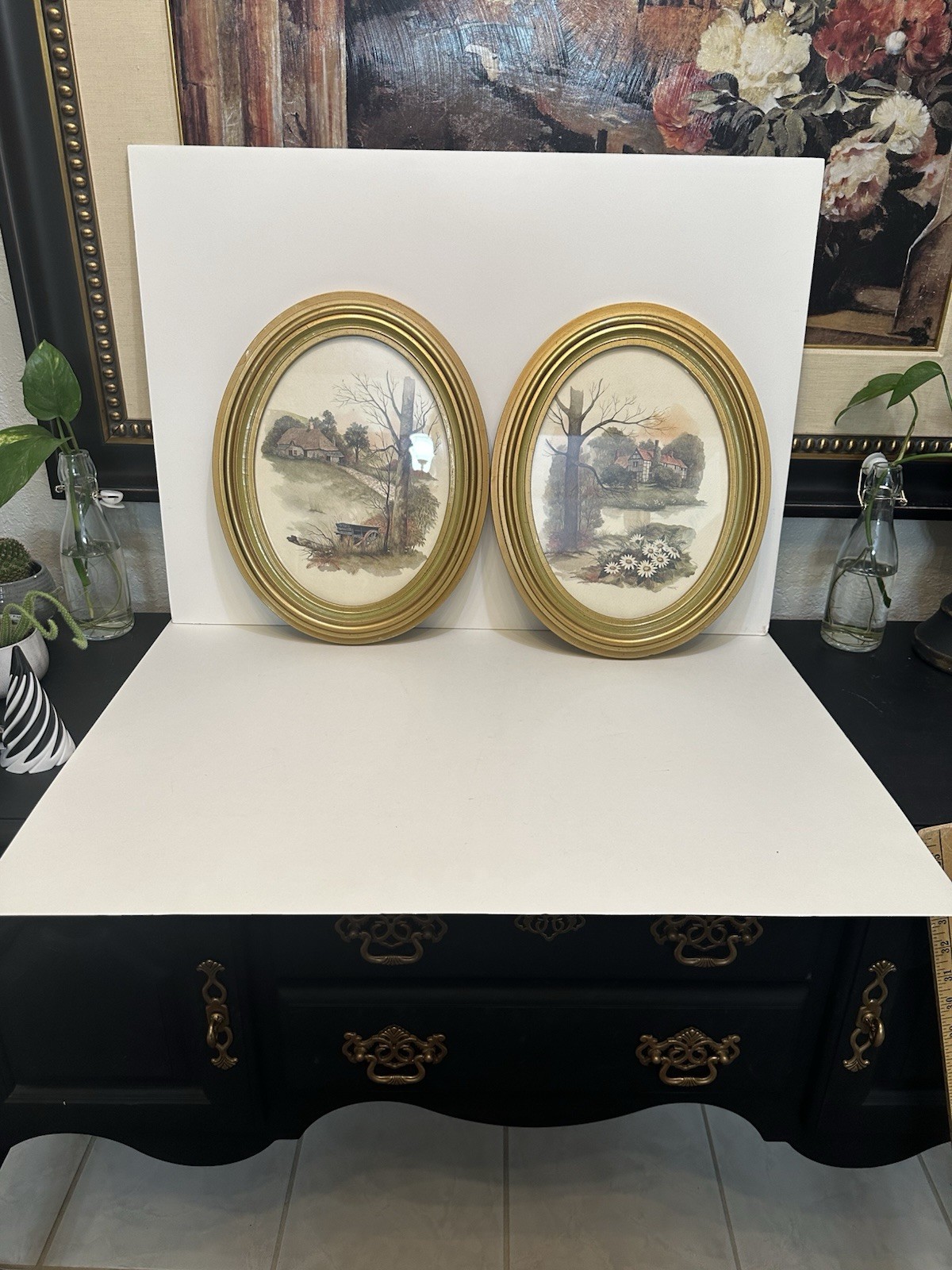 2 Large F. Massa Print 1983 VTG set Framed Oval Size 14x11 MCM Homco NICE READ
