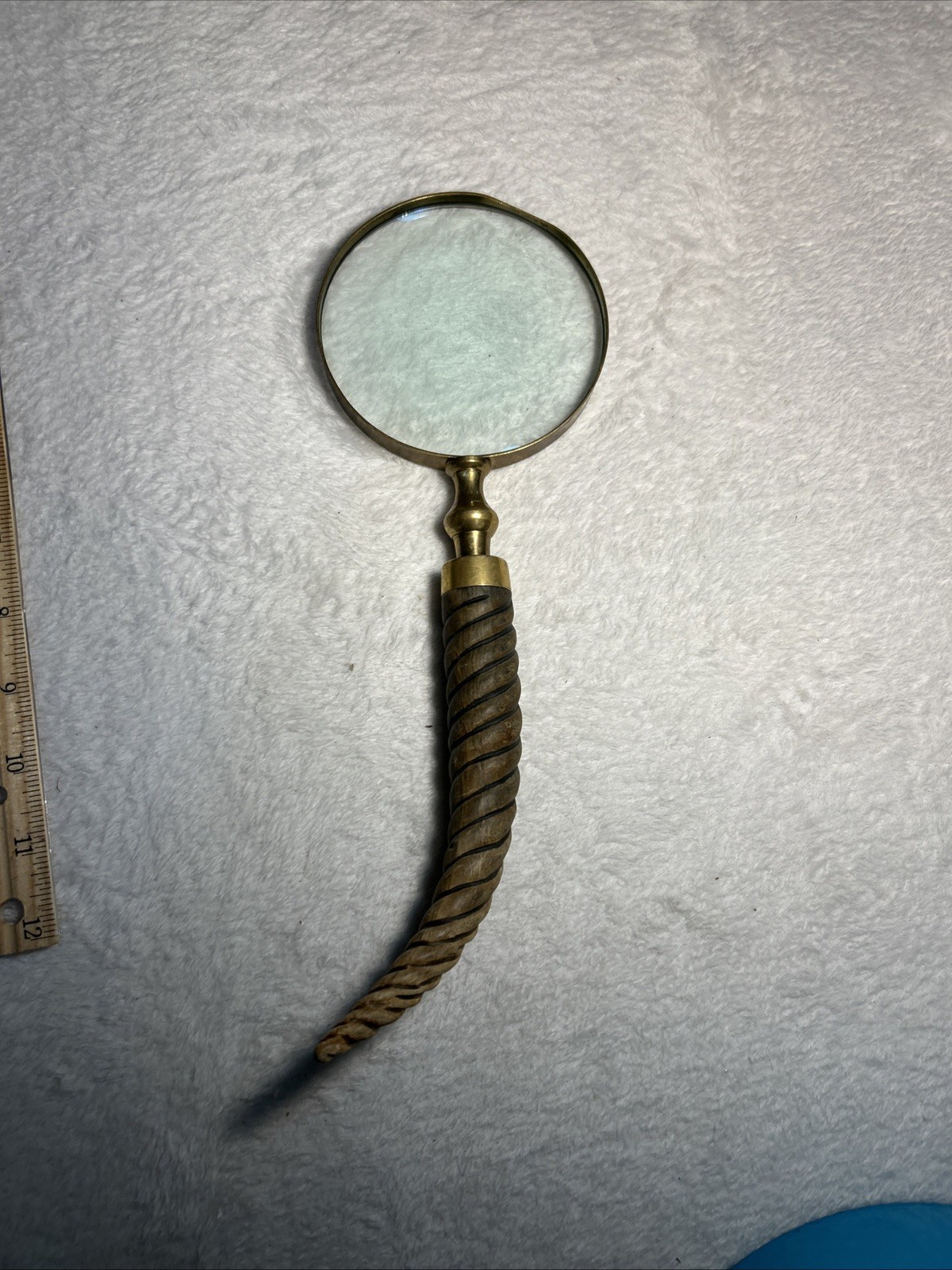 Vintage Carved Resin Horn Handle Brass Magnifying Glass Spiral Carved Desk Decor
