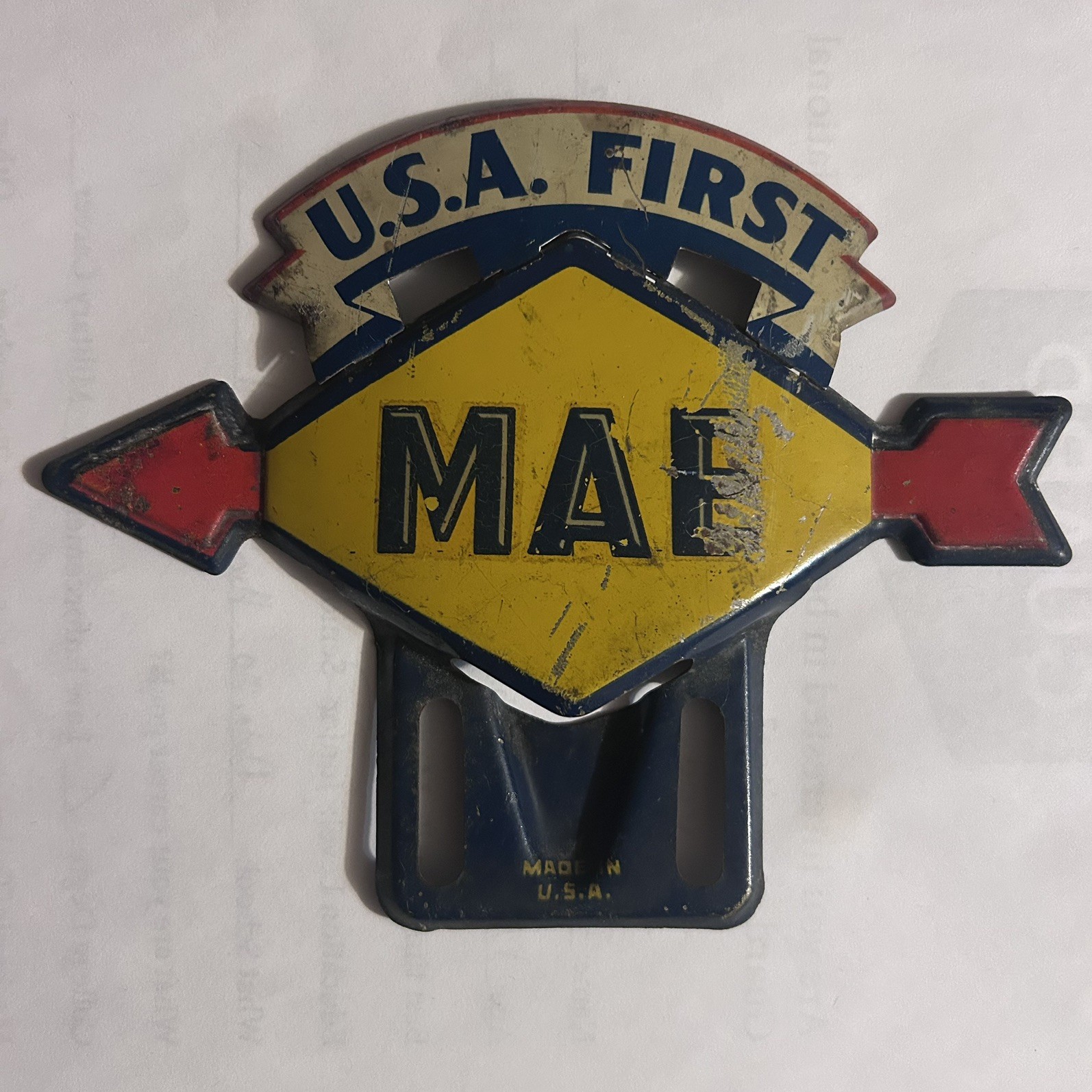 Vintage Sunoco U.S.A. First MMS License Plate Topper
