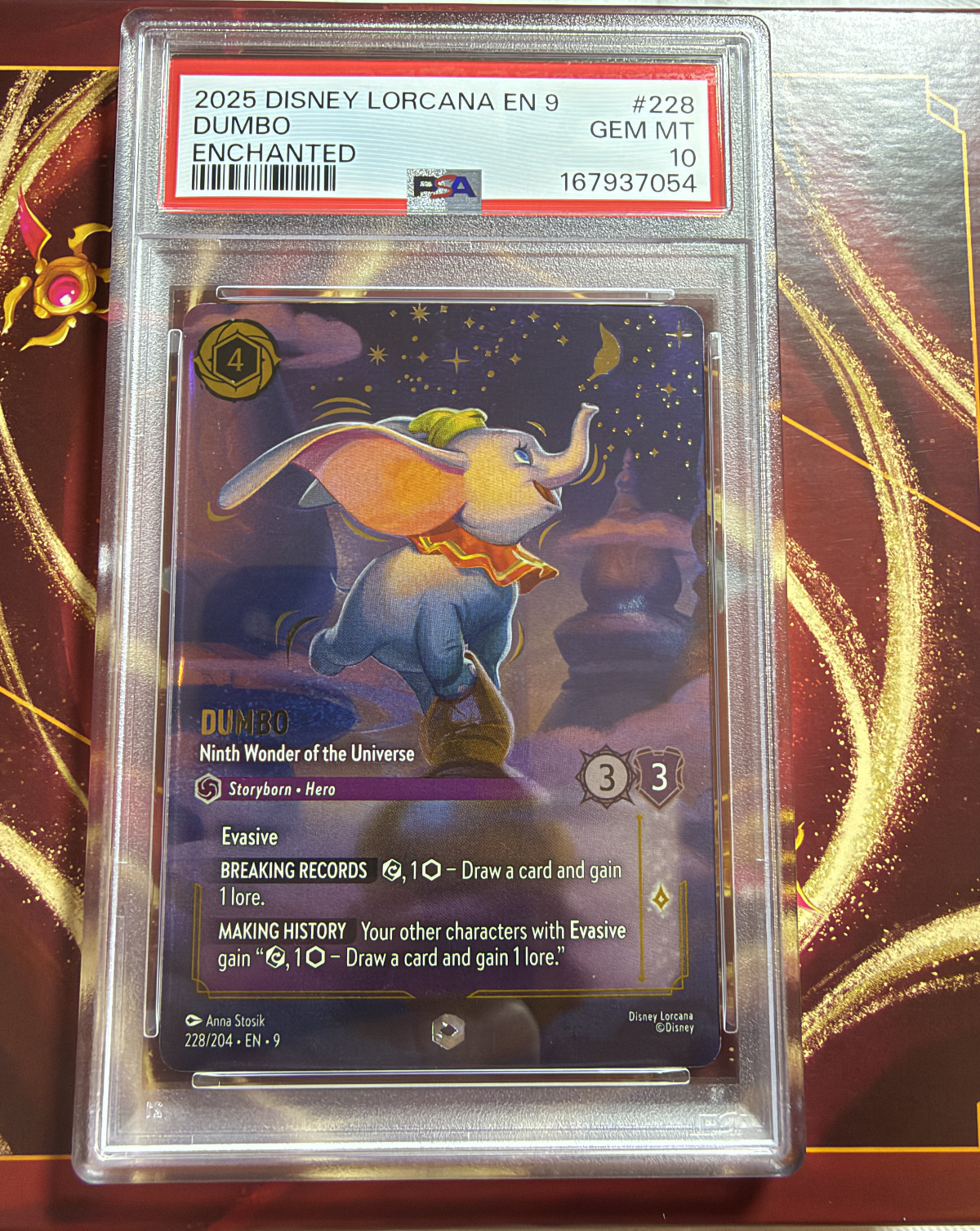 Disney Lorcana Dumbo Ninth Wonder of the Universe Enchanted 228/204 PSA 10 Disney Lorcana Dumbo Ninth Wonder of the Universe Enchanted 228/204 PSA 10