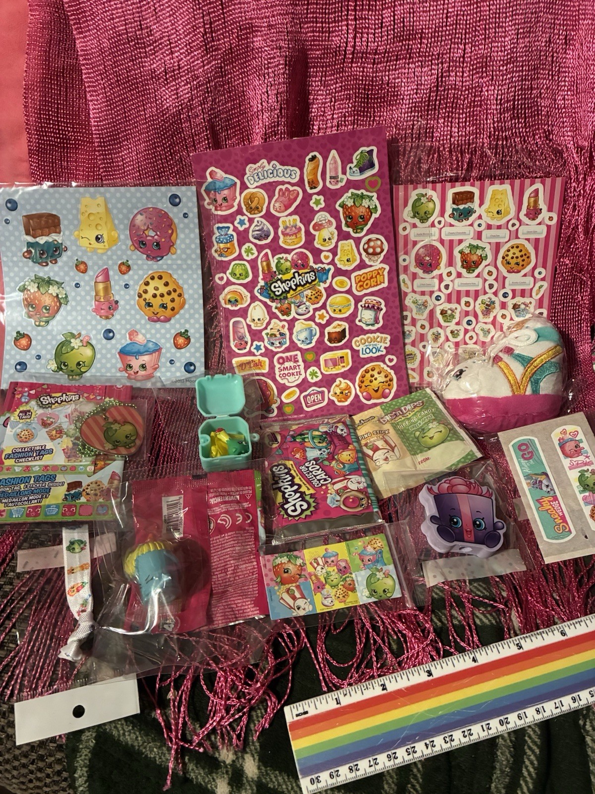 Shopkins Mixed Lot Of 13 Items Plastic/Vinyl Figure Stickers Plush Charm 2013