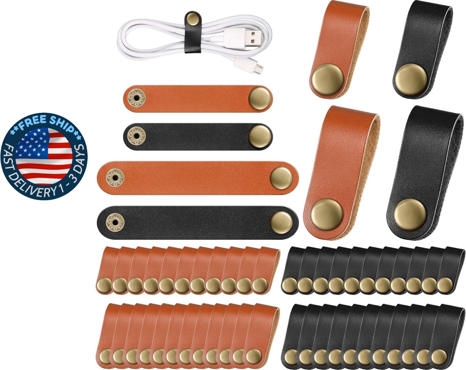 52 piezas de correas de cuero de PU para cables, organizador (negro, marrón) 52 piezas de correas de cuero de PU para cables, organizador (negro, marrón)