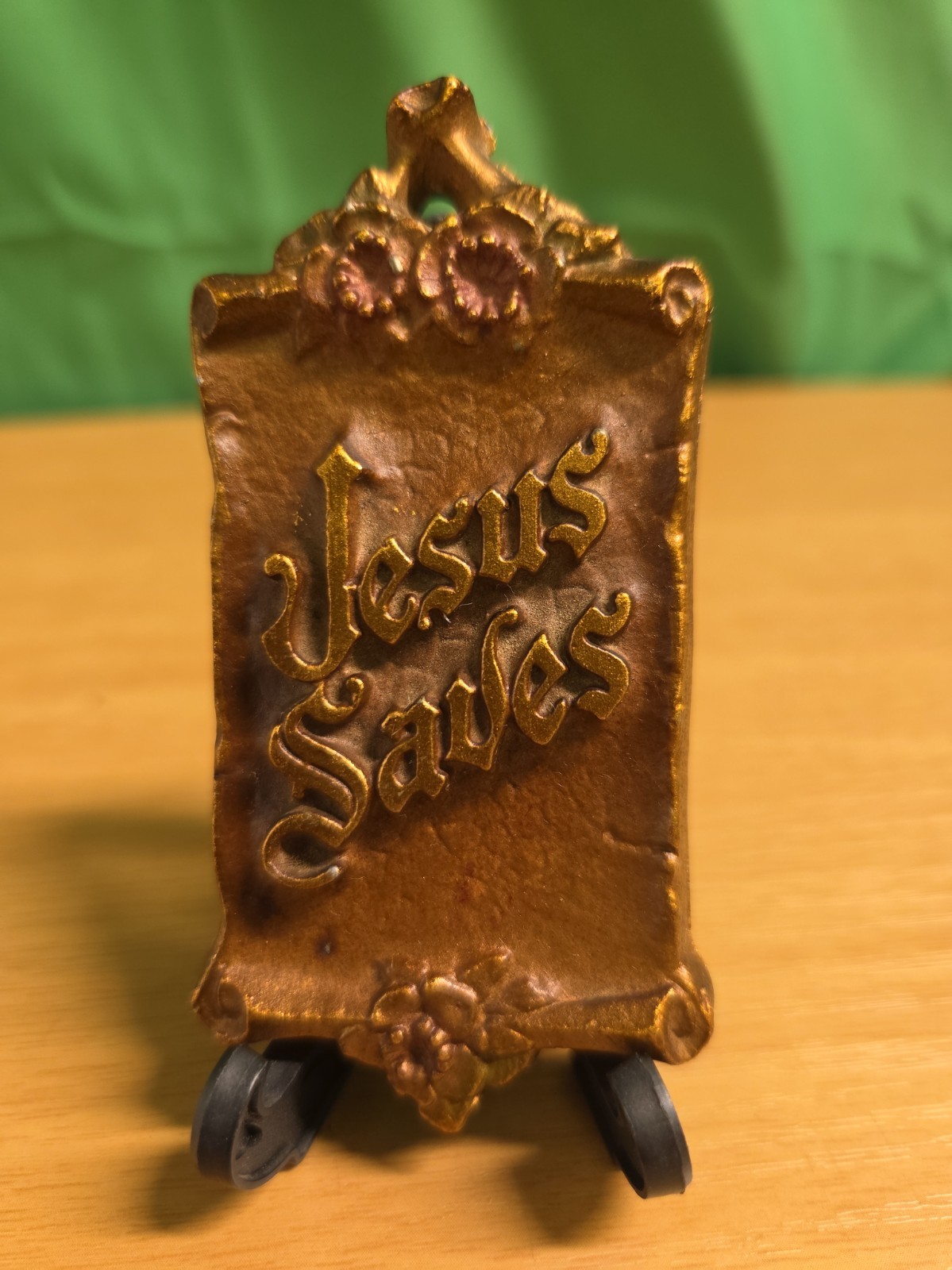 Antique AE Mitchell Metal Plaque "Jesus Saves" Wall Sign LA Cal