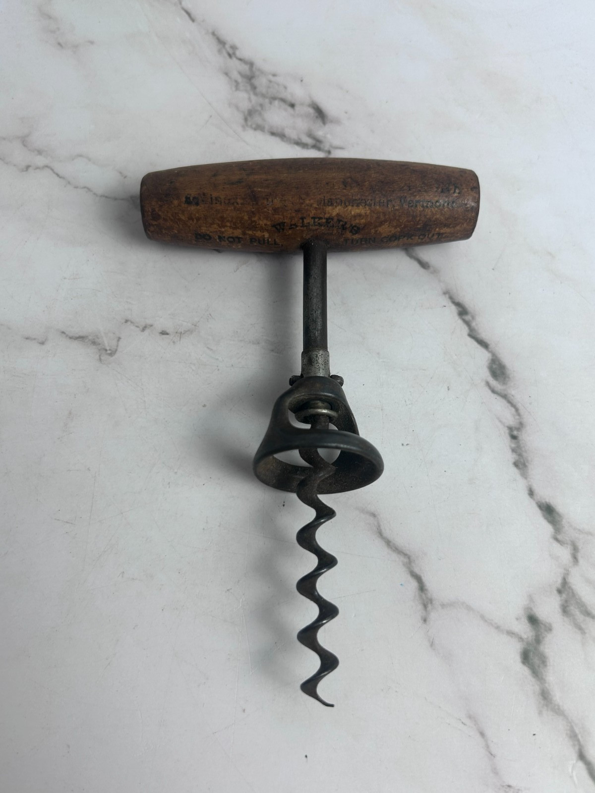 Antique T-Handle Corkscrew Wood Handle “Do Not Pull Turn Cork Out” Antique T-Handle Corkscrew Wood Handle “Do Not Pull Turn Cork Out”