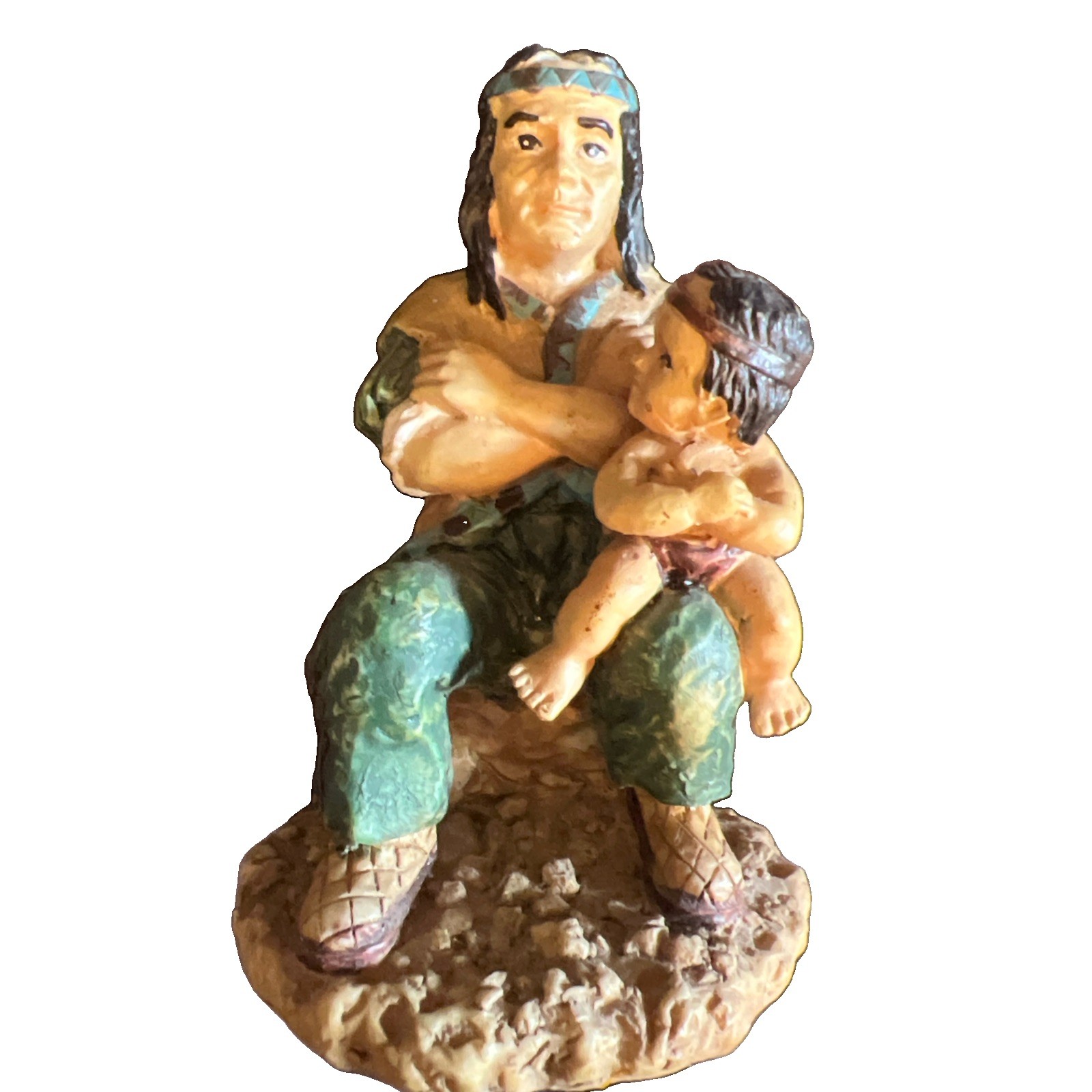 VTG Native American Hand Painted Resin Figurine Man And Child Late 20th Century VTG Native American Hand Painted Resin Figurine Man And Child Late 20th Century