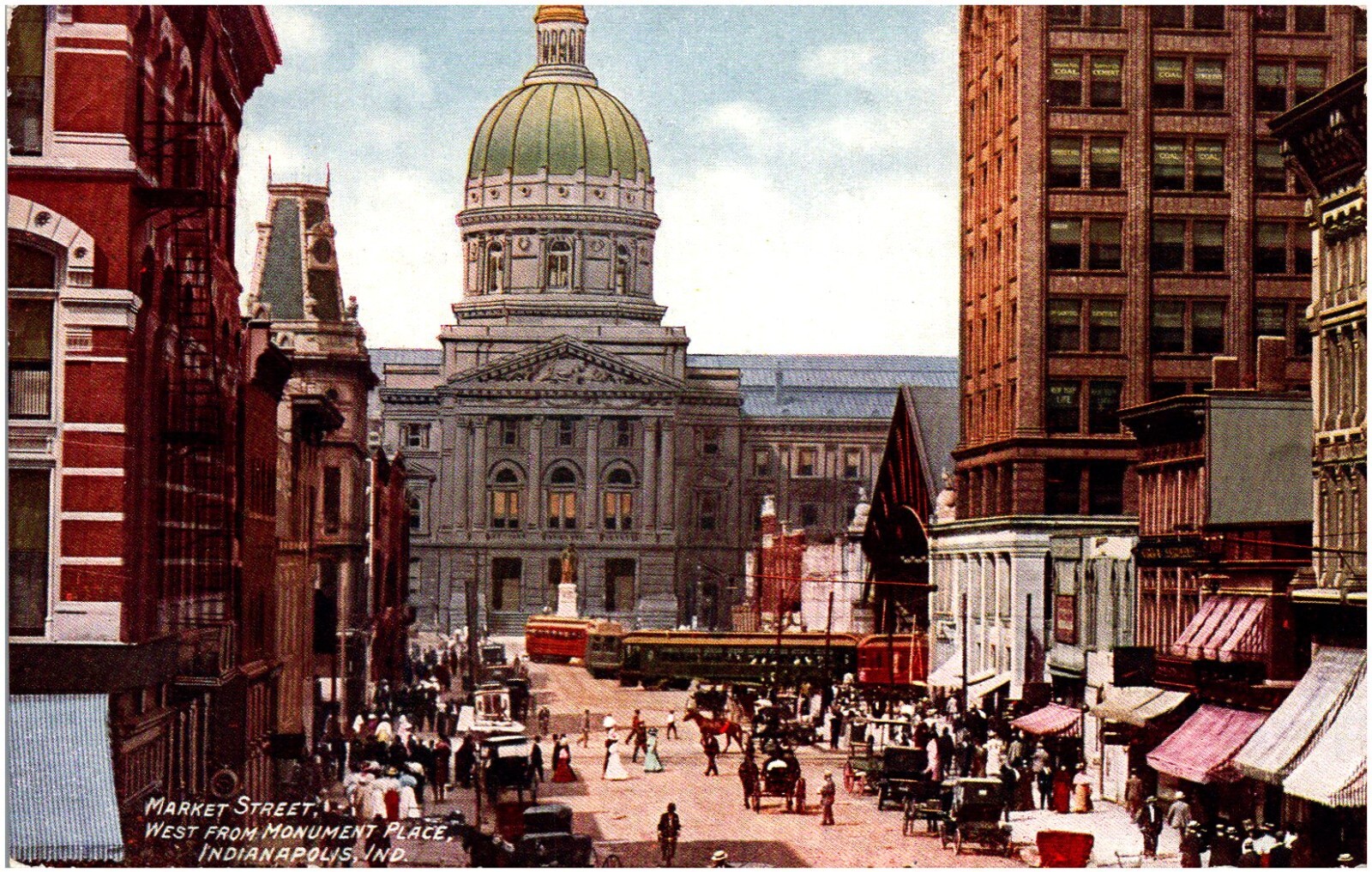 Market Street West from Monument Place Indianapolis Indiana 1910s Postcard