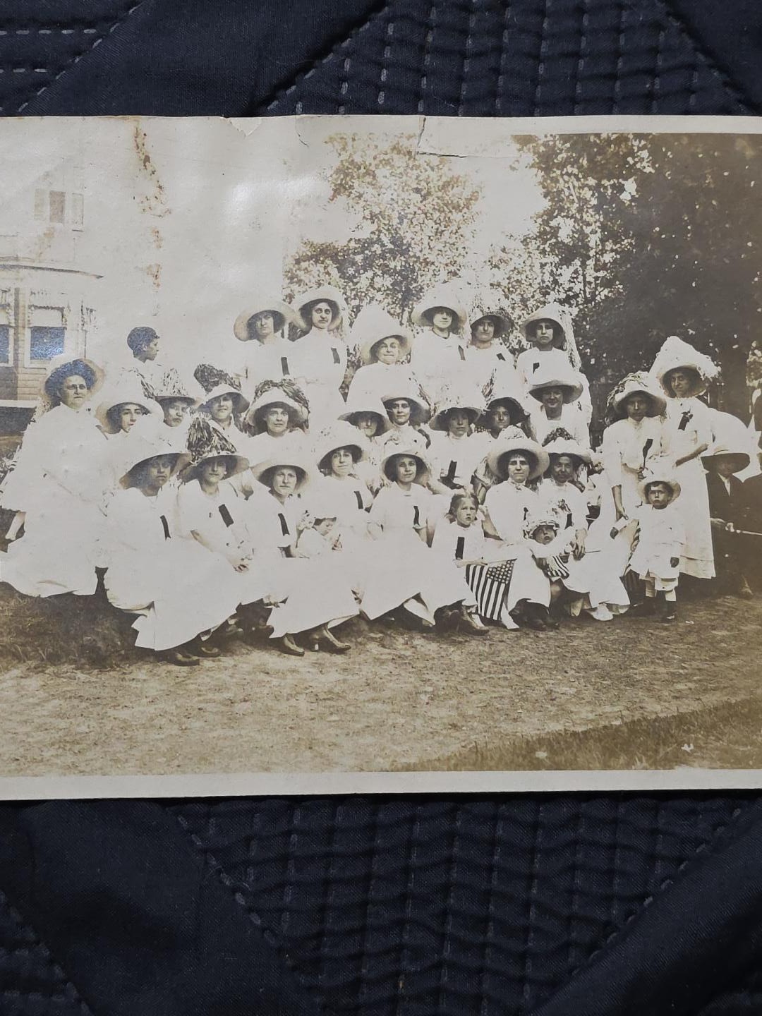 Antique Photo Women Children White Dresses Hats US Flags c1910 Group Antique Photo Women Children White Dresses Hats US Flags c1910 Group