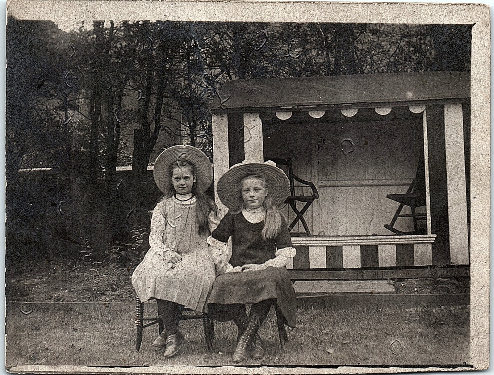 Vintage Postcard 1930s? RPPC Two Young Girls Seated Cottage Portrait Vintage Postcard 1930s? RPPC Two Young Girls Seated Cottage Portrait