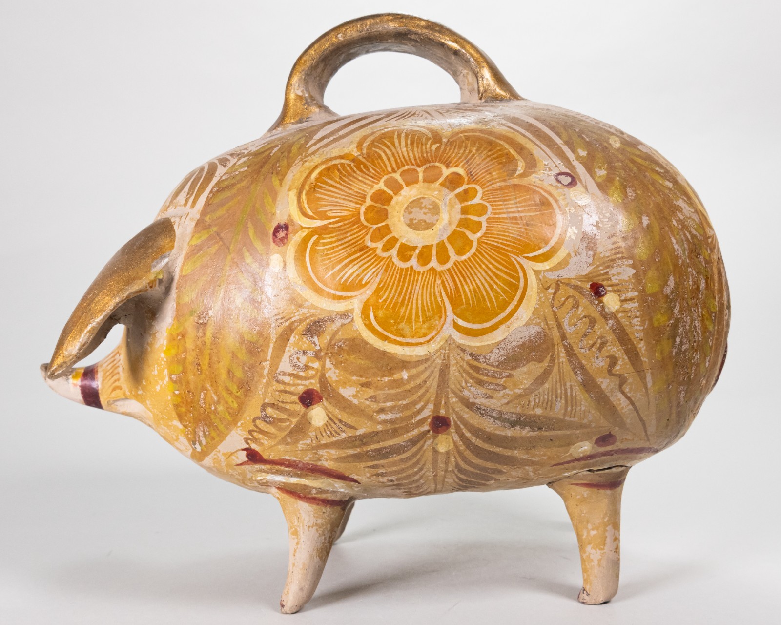 c.1900 Antique Tlaquepaque Mexican Pottery Piggy Bank with Handle c.1900 Antique Tlaquepaque Mexican Pottery Piggy Bank with Handle