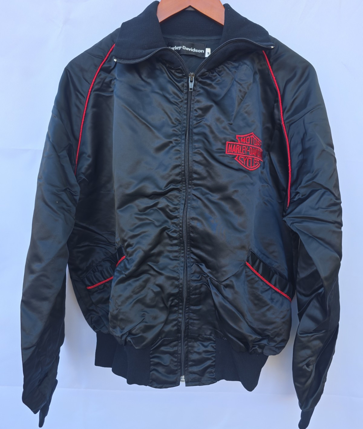 Vintage Harley Davidson Men's M Nylon Bomber Racing Jacket Black Red Made USA B Vintage Harley Davidson Men's M Nylon Bomber Racing Jacket Black Red Made USA B