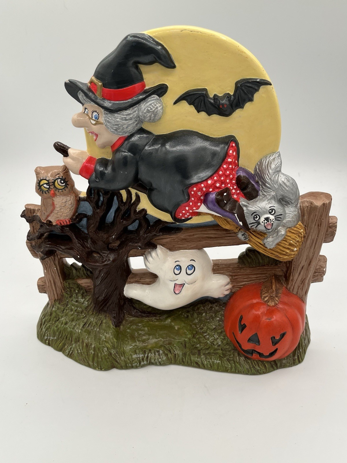 Vintage 1980 Halloween Witch, Moon, Black Cat Decor DUNCAN ENTERPRISE