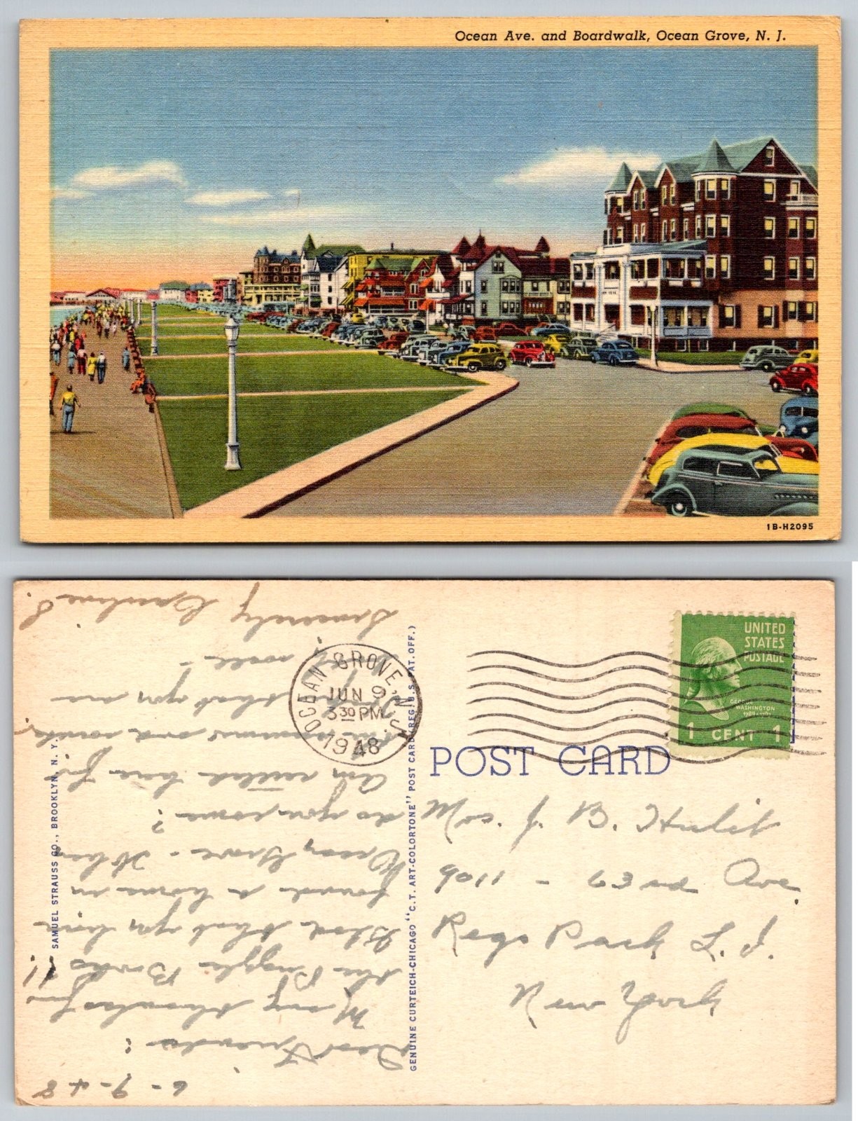 Ocean Grove New Jersey Ocean Avenue Boardwalk Buildings Cars Curteich Postcard