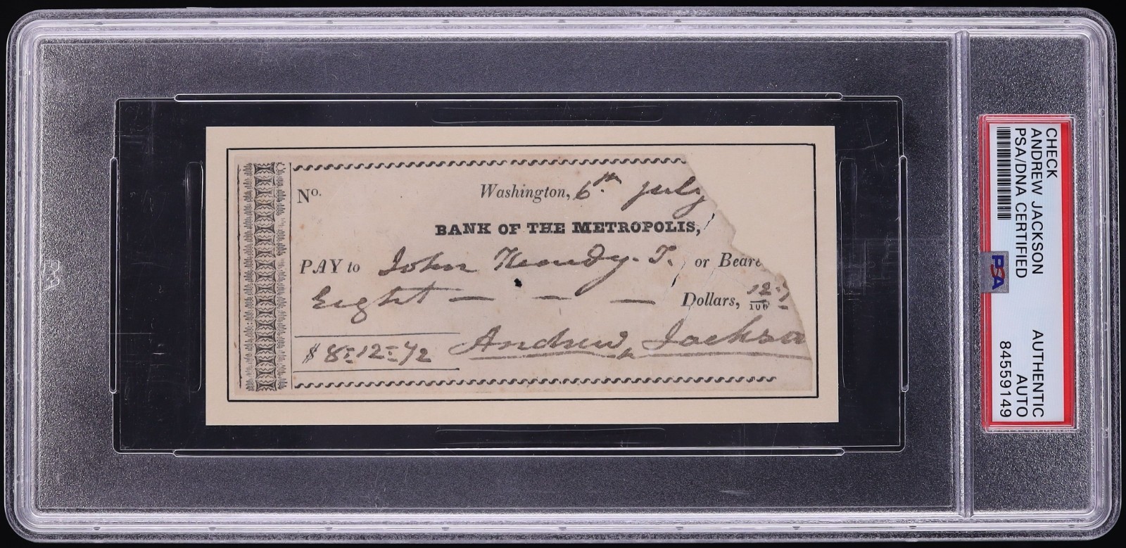 Andrew Jackson Signed Auto Handwritten Bank Check President Bank Wars PSA DNA Andrew Jackson Signed Auto Handwritten Bank Check President Bank Wars PSA DNA