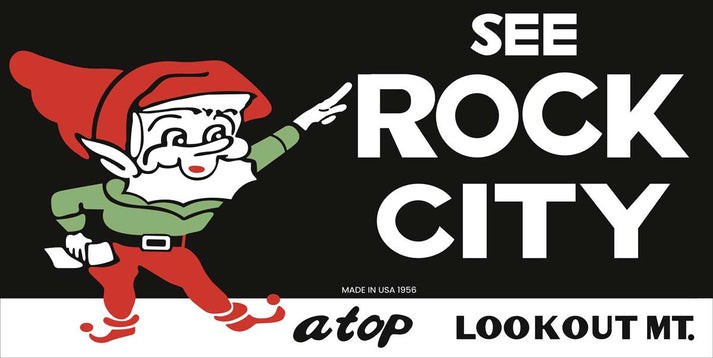SEE ROCK CITY LOOKOUT MT GNOME 36" HEAVY DUTY METAL USA MADE ADVERTISING SIGN SEE ROCK CITY LOOKOUT MT GNOME 36" HEAVY DUTY METAL USA MADE ADVERTISING SIGN