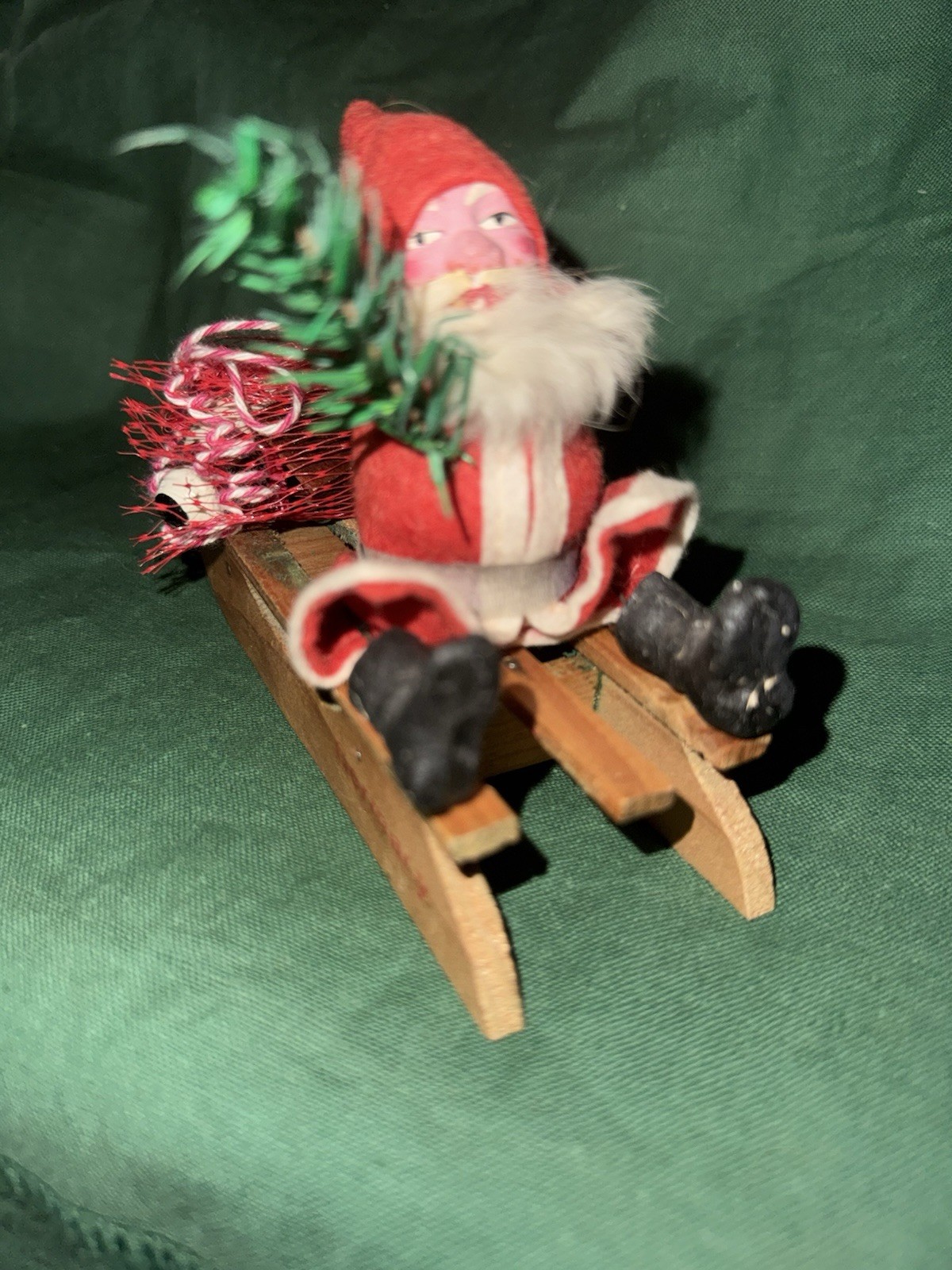 Antique German Belsnickle Santa Candy Container Head On Wood Marked Sled Toy Bag Antique German Belsnickle Santa Candy Container Head On Wood Marked Sled Toy Bag