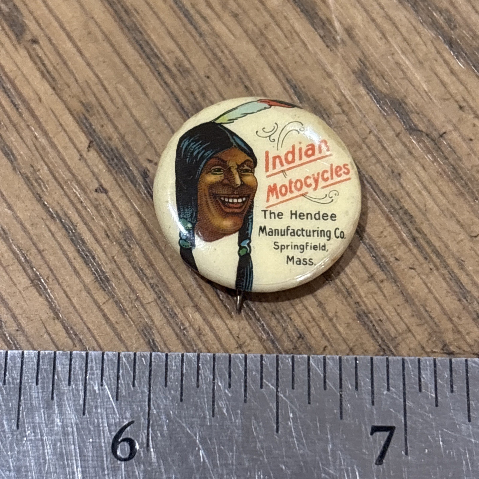 Rare Early Hendee Mfg. Indian Motorcycle Advertising Pinback Button Whitehead Ho