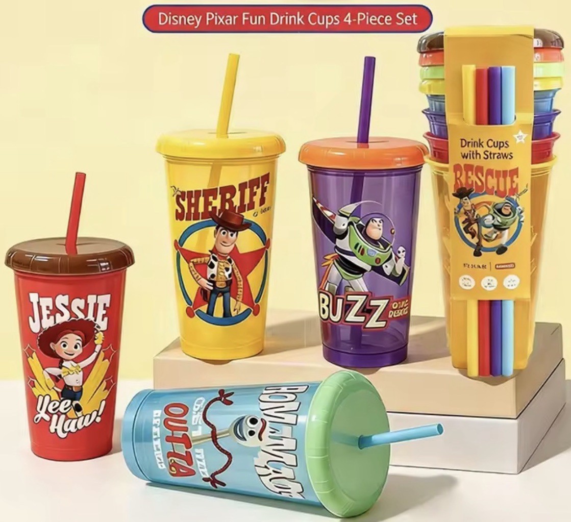 Disney Pixar Toy Story 5 | MINISO Reusable Kids x4 Cups w/ Lids & Straws Sealed Disney Pixar Toy Story 5 | MINISO Reusable Kids x4 Cups w/ Lids & Straws Sealed