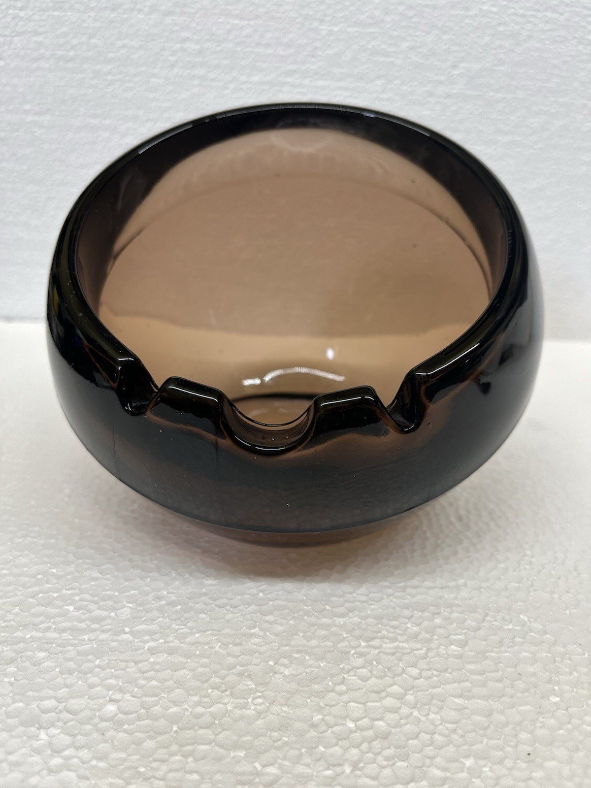 Vtg Viking MCM Orb Ashtray Off color Amber Glass Slanted Heavy Sphere 3 Slots Vtg Viking MCM Orb Ashtray Off color Amber Glass Slanted Heavy Sphere 3 Slots