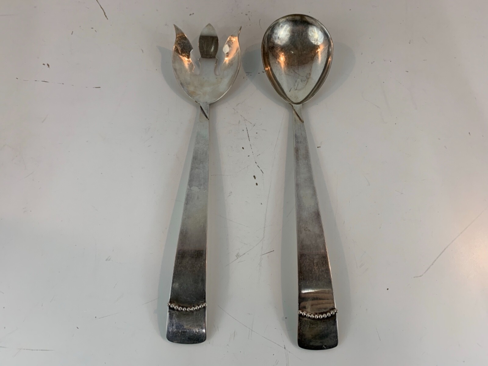 Vintage Three Crown Silversmiths Silverplate Fork & Spoon Salad Serving Set Vintage Three Crown Silversmiths Silverplate Fork & Spoon Salad Serving Set