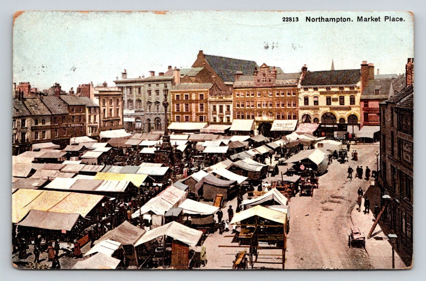 Northampton Market Place Postcard 1914 UK Street Scene King George V Stamp Northampton Market Place Postcard 1914 UK Street Scene King George V Stamp