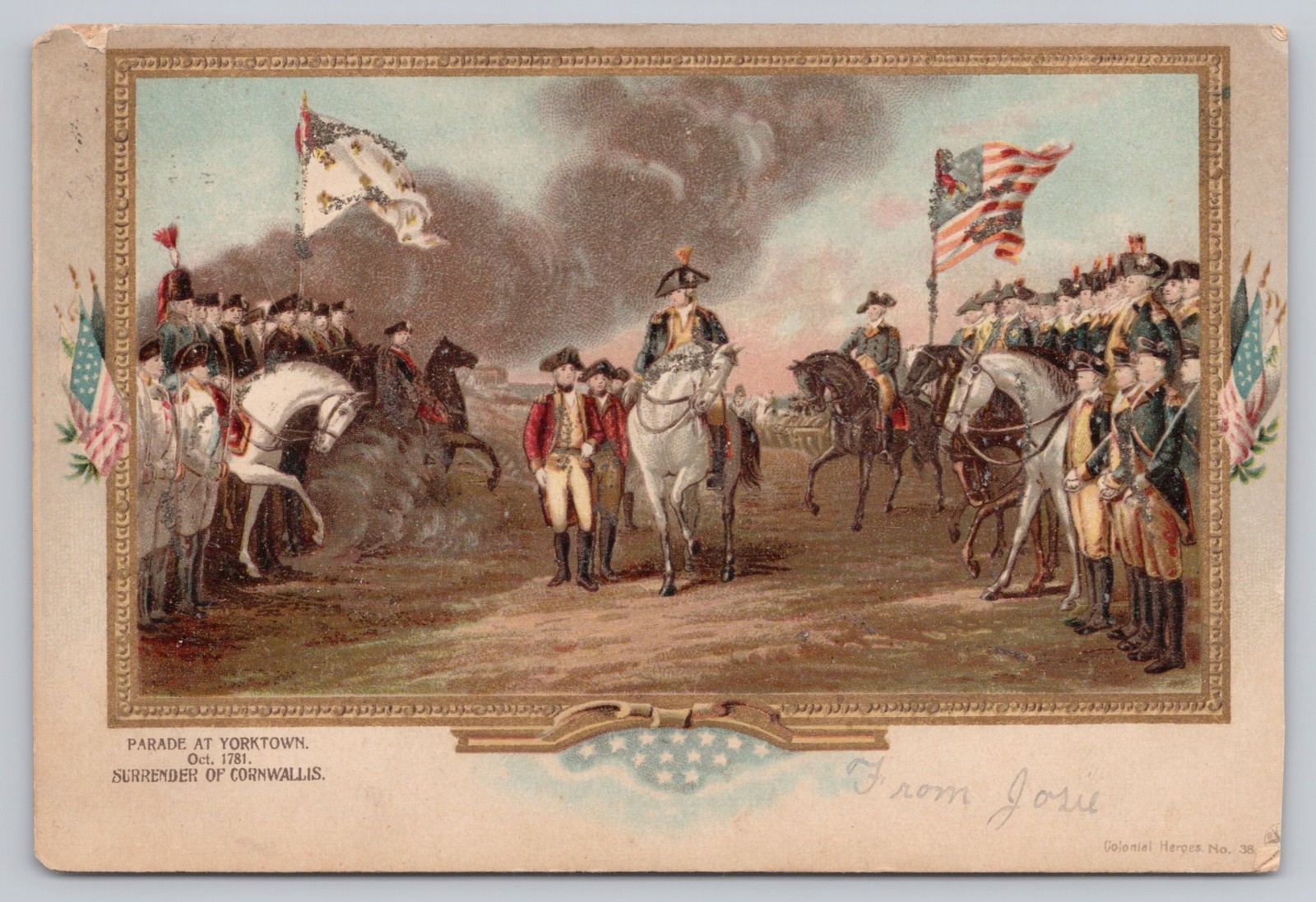 Parade at Yorktown surrender of Cornwallis Gilded postal card