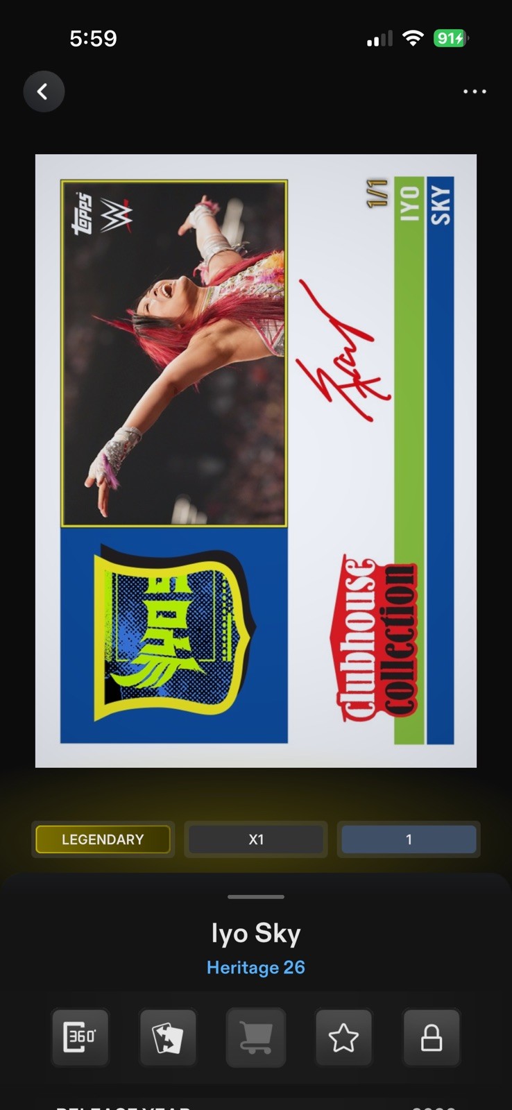 Topps WWE Slam 2026 Heritage S2 Clubhouse Sig Superstar Relic Iyo Sky 1/1 Topps WWE Slam 2026 Heritage S2 Clubhouse Sig Superstar Relic Iyo Sky 1/1