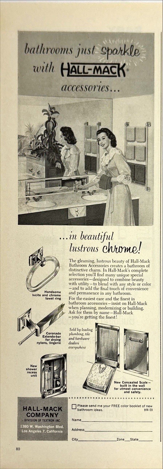 Hall-Mack Co. Textron, Sparkling Chrome Accessories 1959 Vintage Print Ad Hall-Mack Co. Textron, Sparkling Chrome Accessories 1959 Vintage Print Ad
