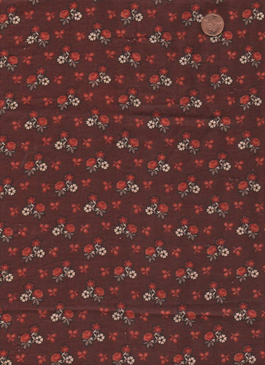 Antique 1870 Burnt Orange Rose Bud Floral Fabric Antique 1870 Burnt Orange Rose Bud Floral Fabric