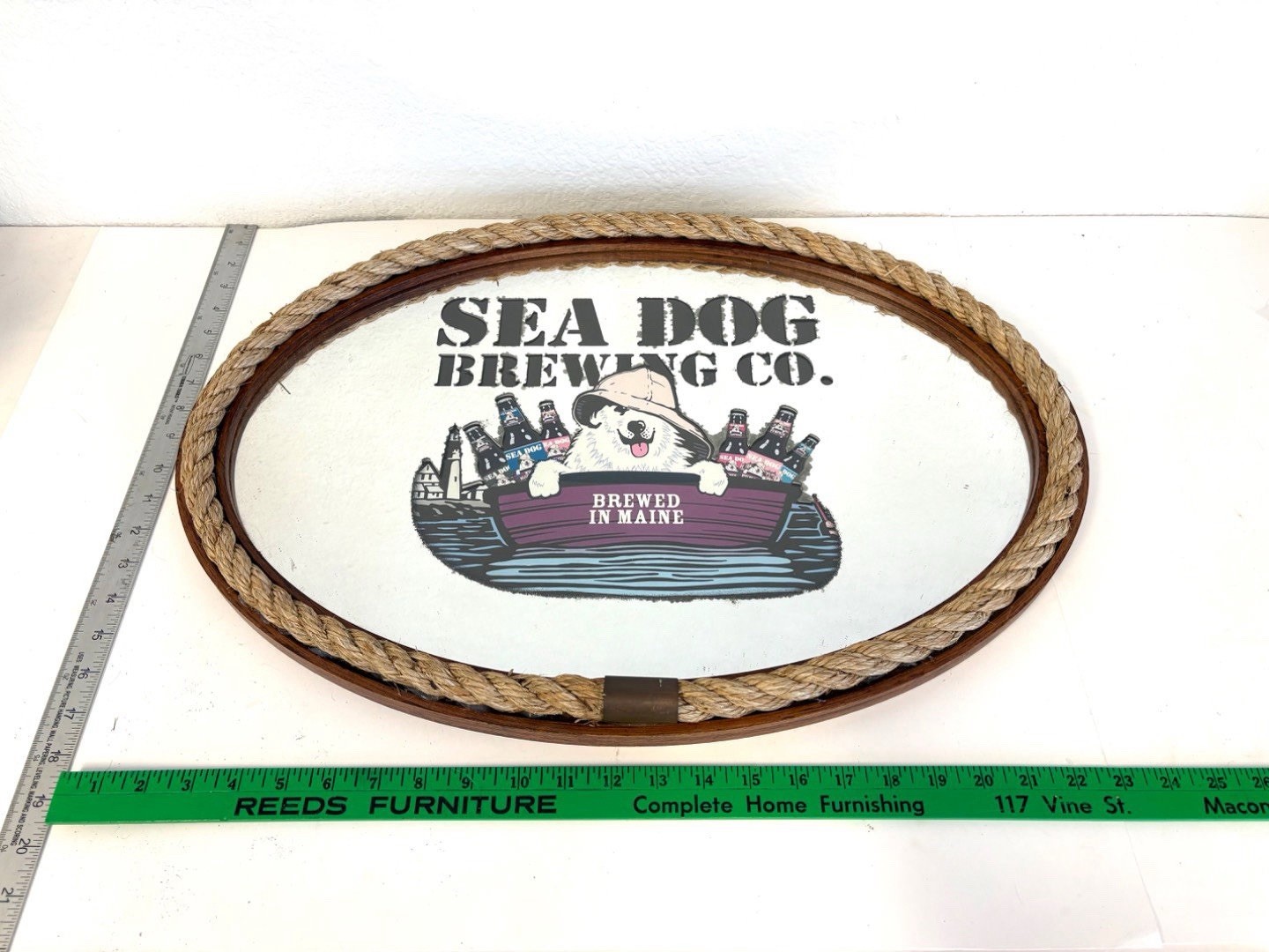 RARE Vintage Sea Dog Brewing Co Oval Bar Mirror Nautical Rope Frame 23” RARE Vintage Sea Dog Brewing Co Oval Bar Mirror Nautical Rope Frame 23”