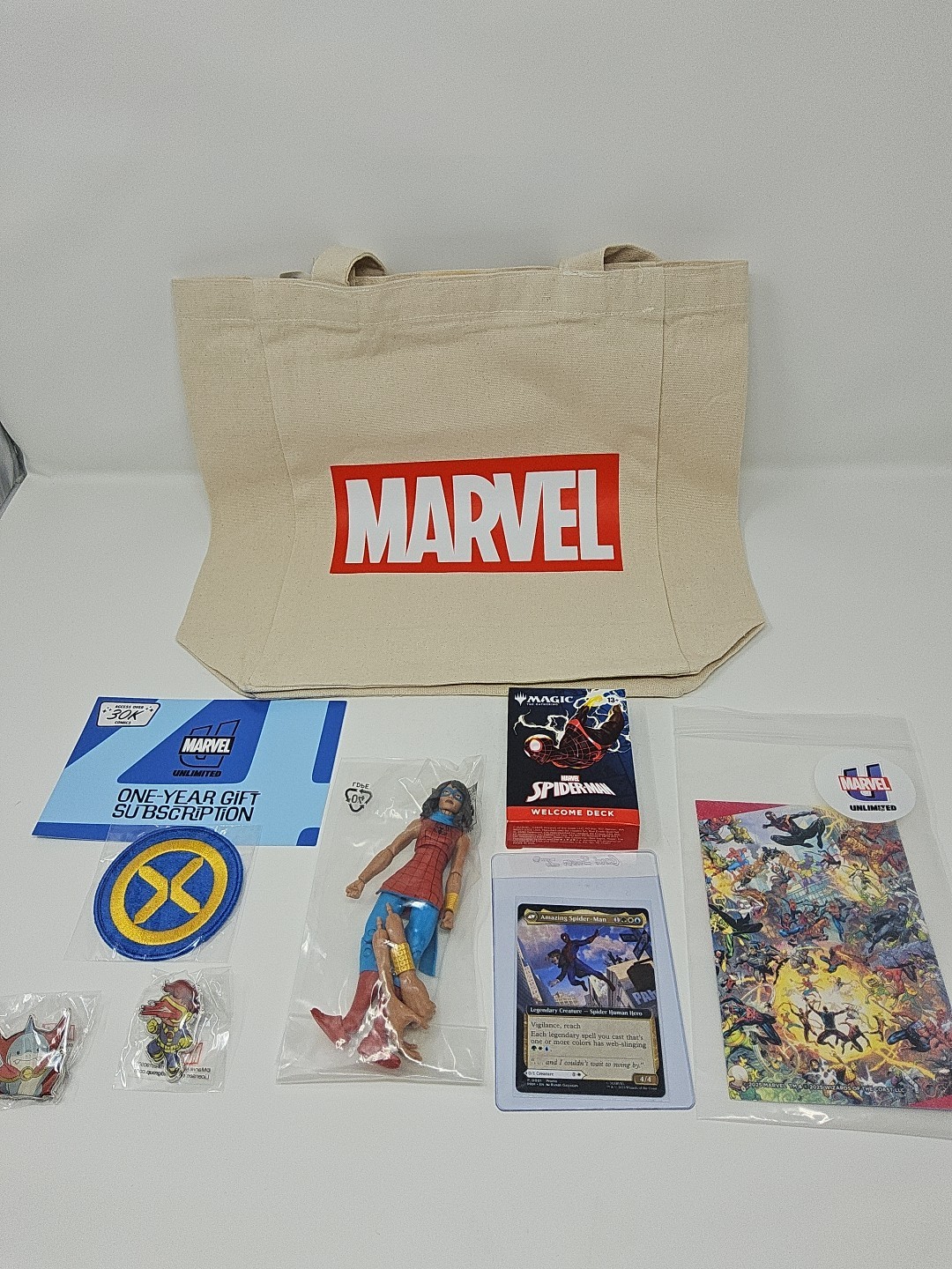 NYCC 2025 Marvel Unlimited 1-Year Gift Sub Tote Legends Patch Pins MTG Promo NYCC 2025 Marvel Unlimited 1-Year Gift Sub Tote Legends Patch Pins MTG Promo