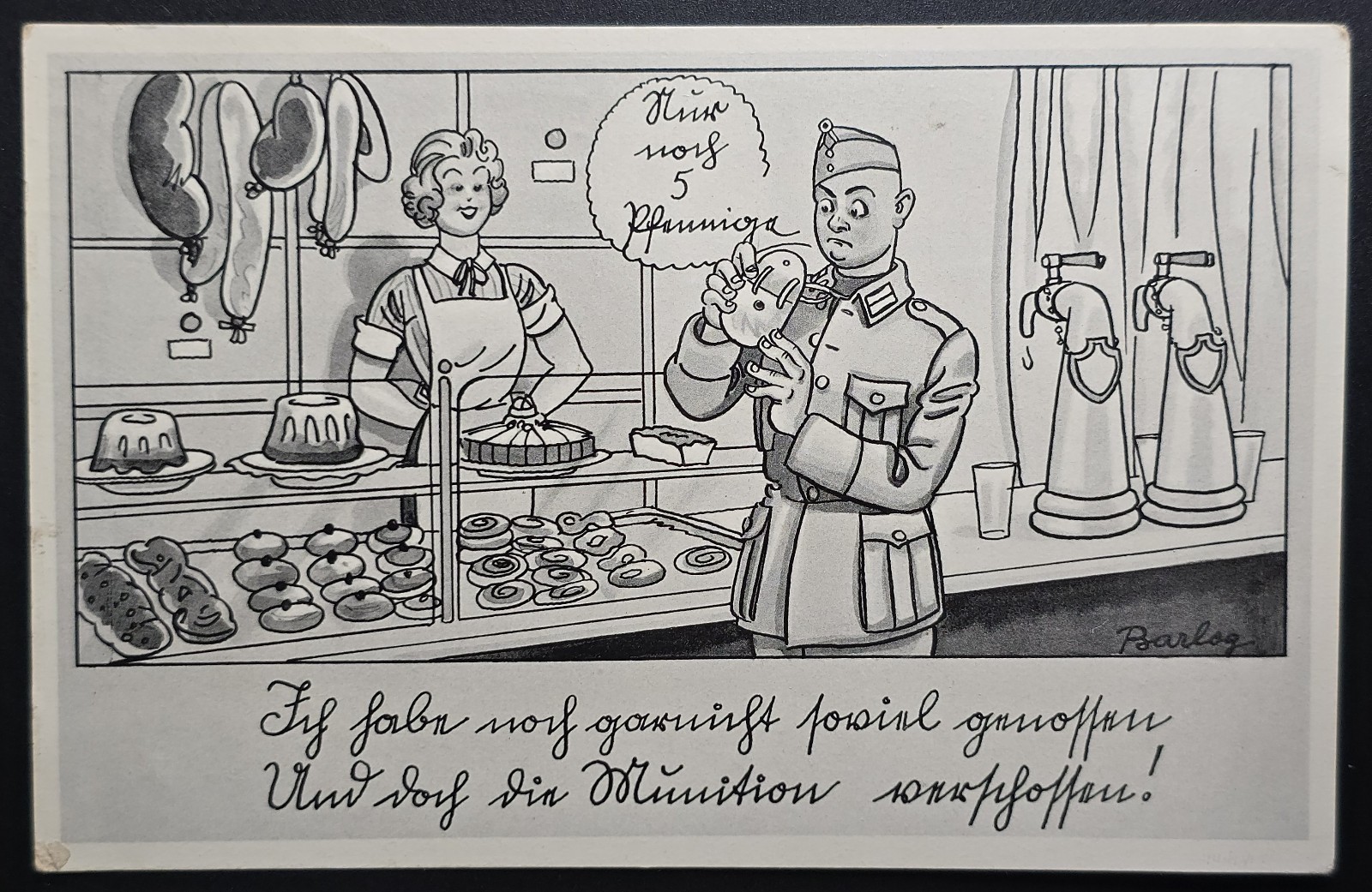 1941 Paul Barlag WWII Feldpost Comic Postcard – Soldier Bakery Scene Germany