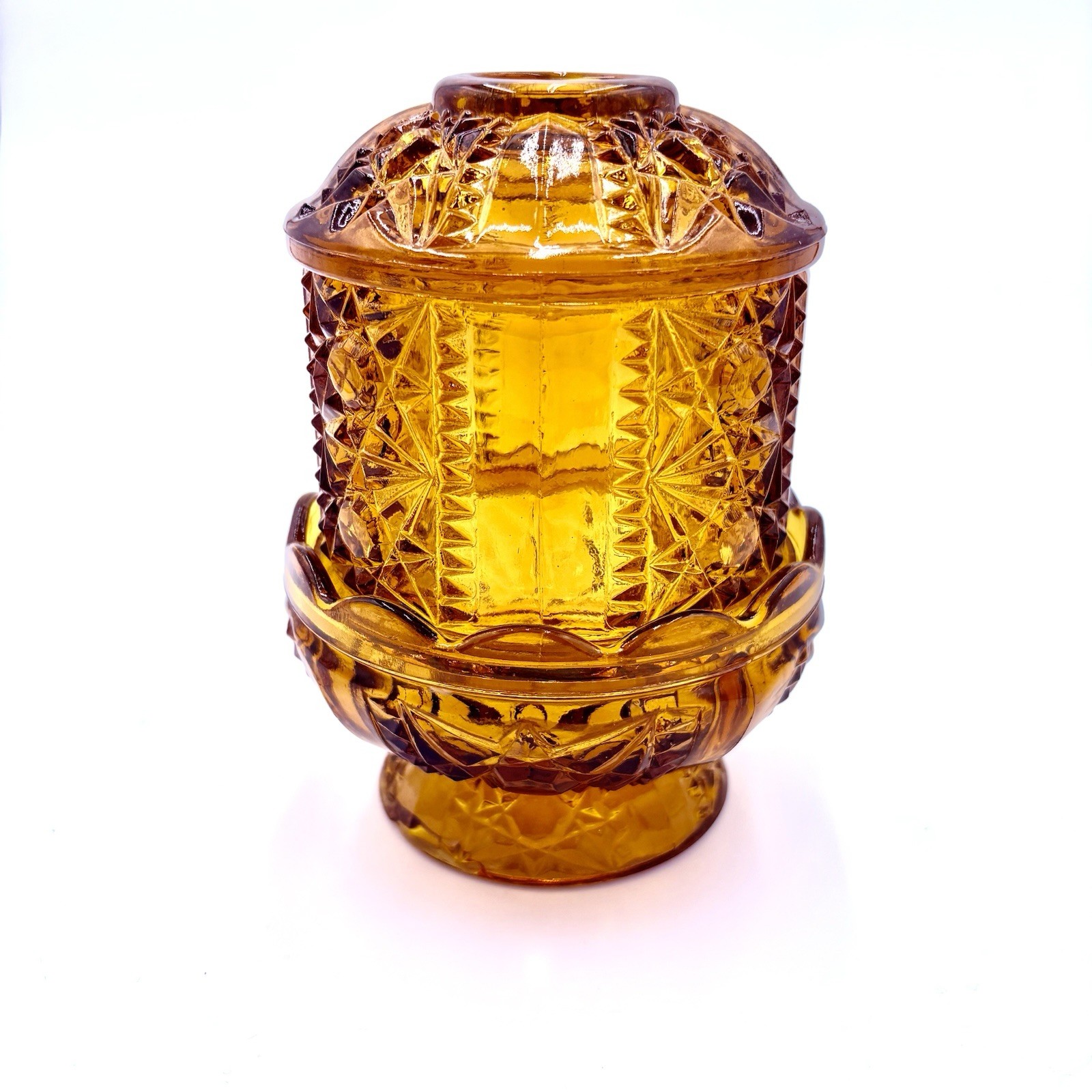Vintage Indiana Glass Amber Stars & Bars Fairy Lamp Light Lamp Has Small Chips Vintage Indiana Glass Amber Stars & Bars Fairy Lamp Light Lamp Has Small Chips
