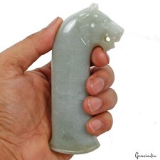 Mughal Style Carved Indian Jade Aventurine Lion Face Dagger Hilt Gems 1160 Ct picture