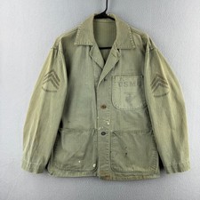 Vintage WWII USMC P-41 HBT Jacket Fits Mens Small Stencil Herringbone Twill picture